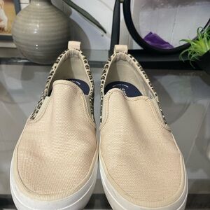 Sperry Beige Slip-On Shoes with Leopard Accent